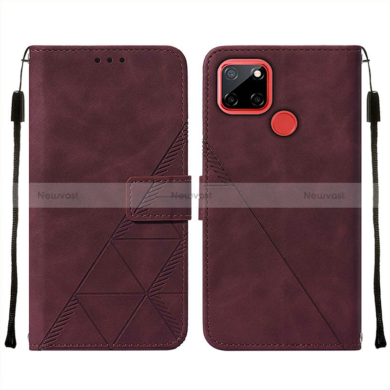 Leather Case Stands Flip Cover Holder Y01B for Realme 7i RMX2193 Red