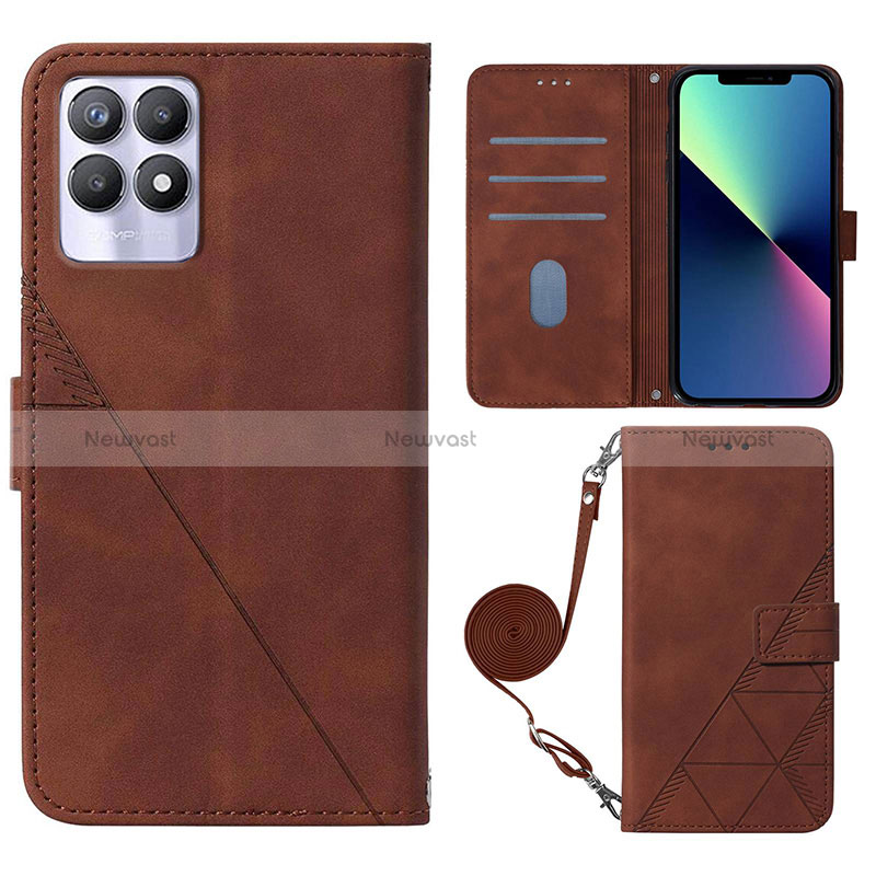 Leather Case Stands Flip Cover Holder Y01B for Realme 8i Brown