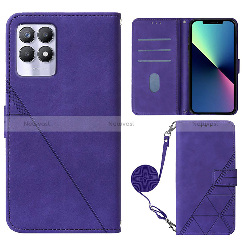 Leather Case Stands Flip Cover Holder Y01B for Realme 8i Purple