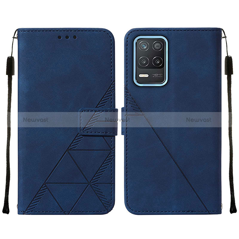 Leather Case Stands Flip Cover Holder Y01B for Realme 9 5G India Blue