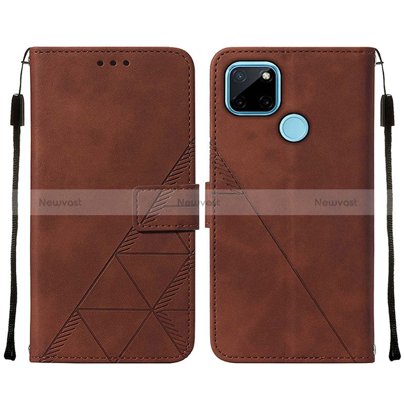 Leather Case Stands Flip Cover Holder Y01B for Realme C21Y Brown