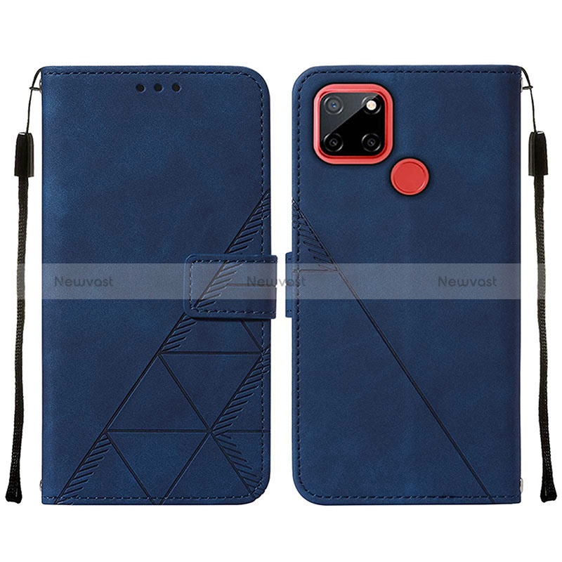 Leather Case Stands Flip Cover Holder Y01B for Realme C25 Blue