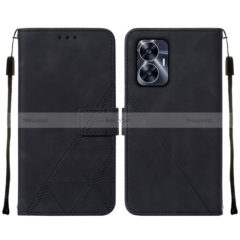 Leather Case Stands Flip Cover Holder Y01B for Realme C55 Black