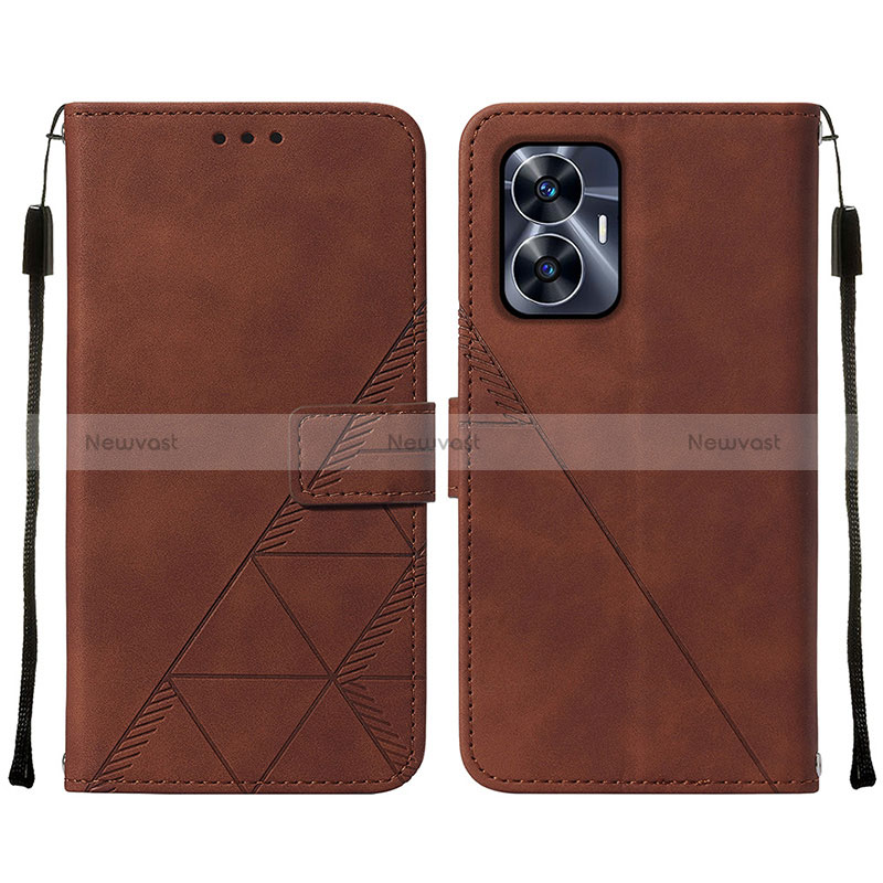 Leather Case Stands Flip Cover Holder Y01B for Realme C55 Brown