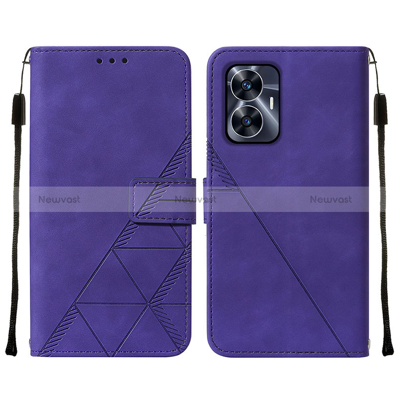 Leather Case Stands Flip Cover Holder Y01B for Realme C55 Purple