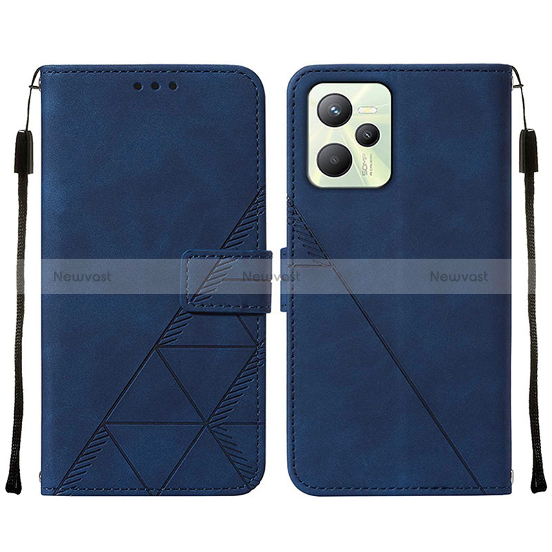 Leather Case Stands Flip Cover Holder Y01B for Realme Narzo 50A Prime Blue