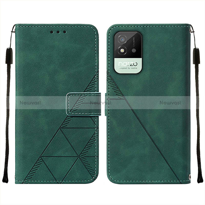 Leather Case Stands Flip Cover Holder Y01B for Realme Narzo 50i Green