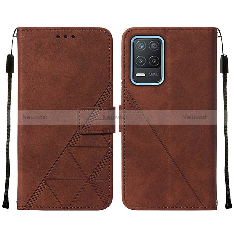 Leather Case Stands Flip Cover Holder Y01B for Realme Q3i 5G Brown