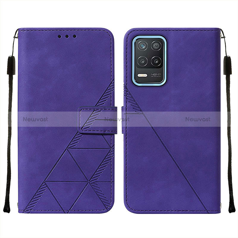 Leather Case Stands Flip Cover Holder Y01B for Realme Q3i 5G Purple