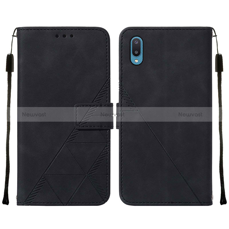 Leather Case Stands Flip Cover Holder Y01B for Samsung Galaxy A02 Black