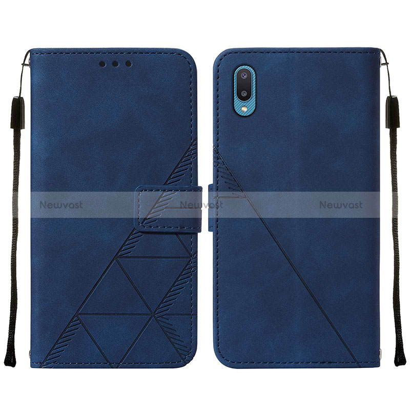 Leather Case Stands Flip Cover Holder Y01B for Samsung Galaxy A02 Blue