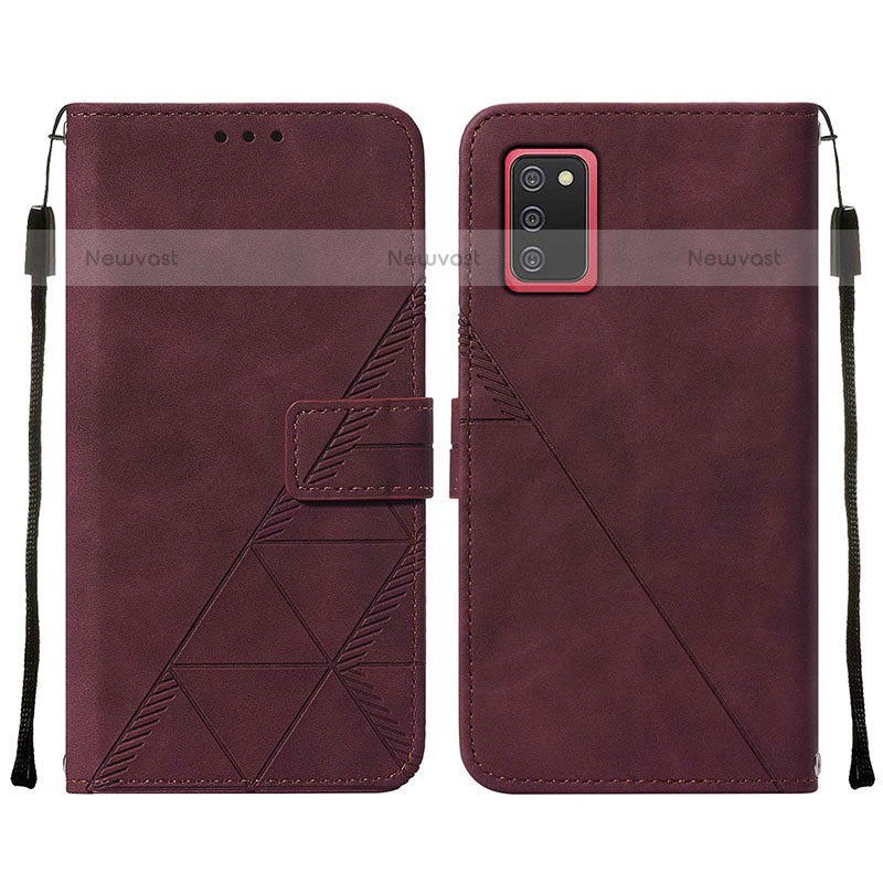 Leather Case Stands Flip Cover Holder Y01B for Samsung Galaxy A02s Red Wine