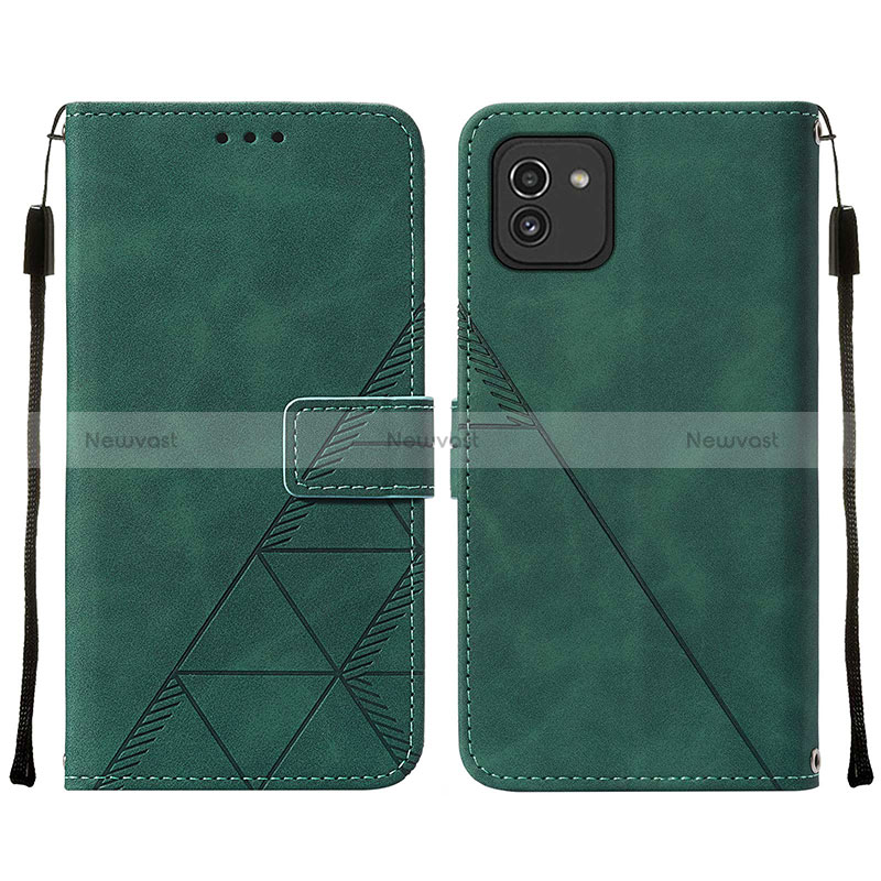 Leather Case Stands Flip Cover Holder Y01B for Samsung Galaxy A03 Green