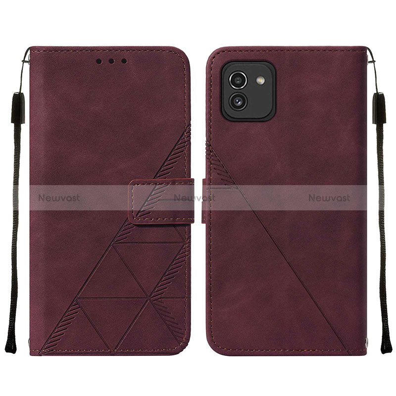 Leather Case Stands Flip Cover Holder Y01B for Samsung Galaxy A03 Red Wine