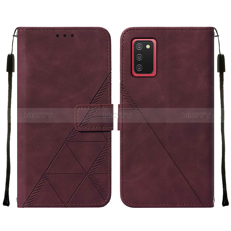 Leather Case Stands Flip Cover Holder Y01B for Samsung Galaxy A03s Red Wine