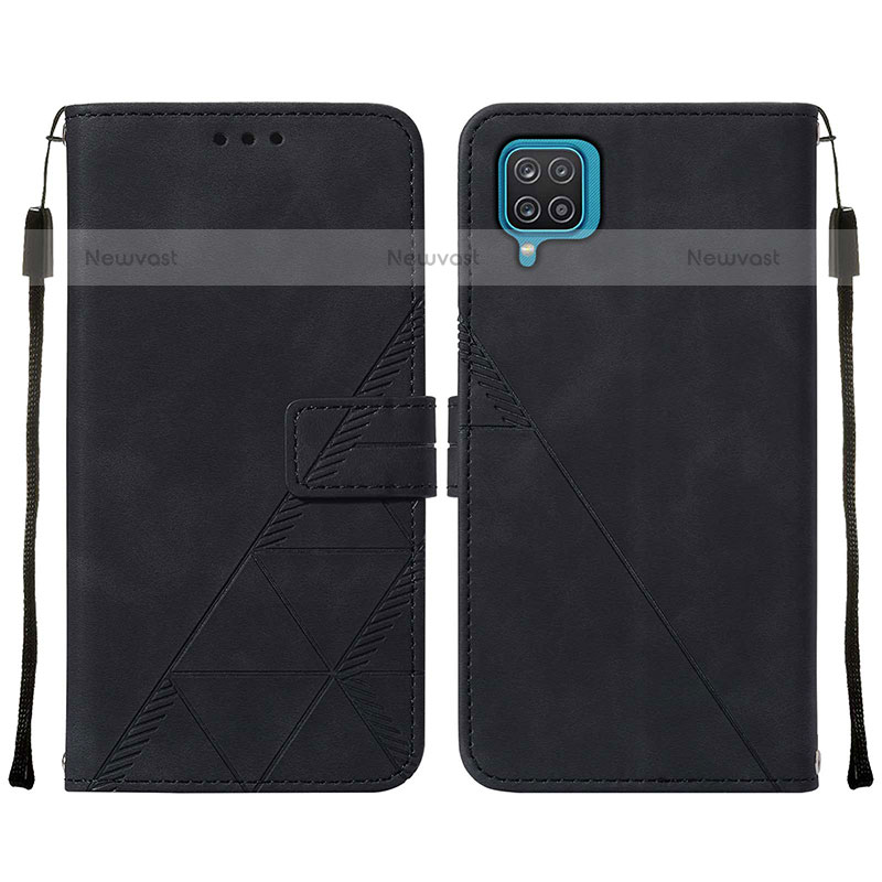 Leather Case Stands Flip Cover Holder Y01B for Samsung Galaxy A12 Black