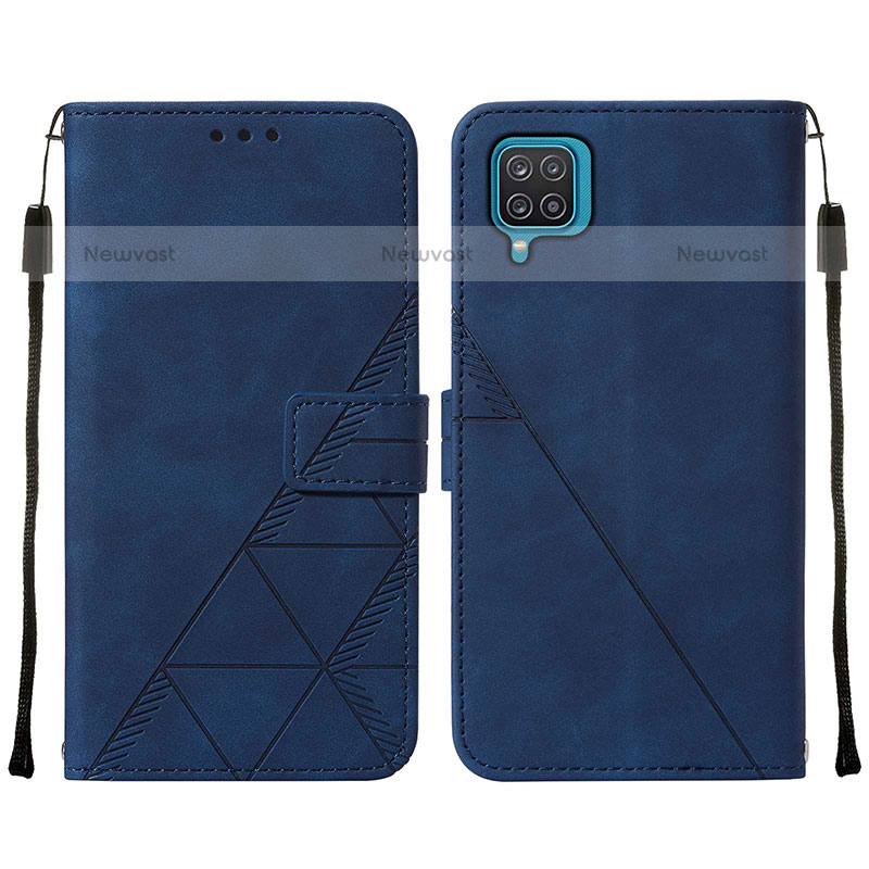 Leather Case Stands Flip Cover Holder Y01B for Samsung Galaxy A12 Blue