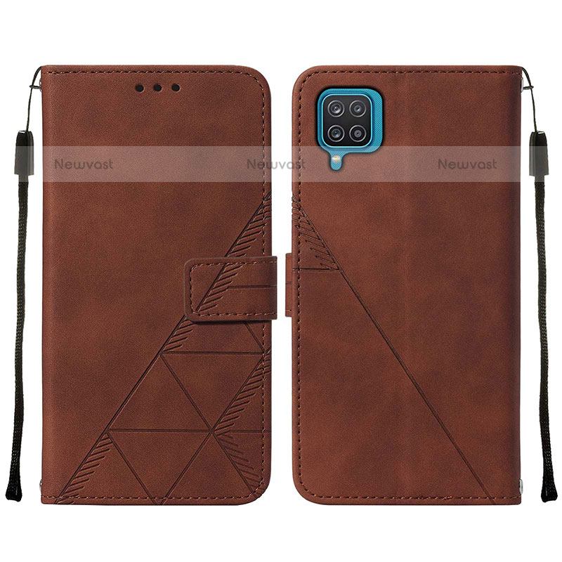 Leather Case Stands Flip Cover Holder Y01B for Samsung Galaxy A12 Brown