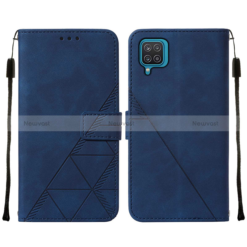 Leather Case Stands Flip Cover Holder Y01B for Samsung Galaxy A12 Nacho Blue