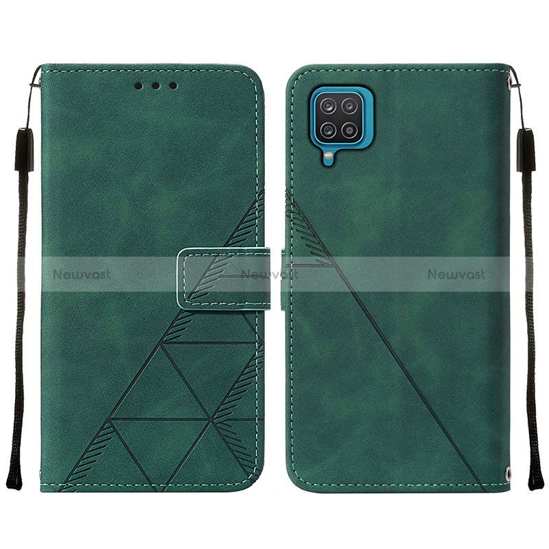 Leather Case Stands Flip Cover Holder Y01B for Samsung Galaxy A12 Nacho Green