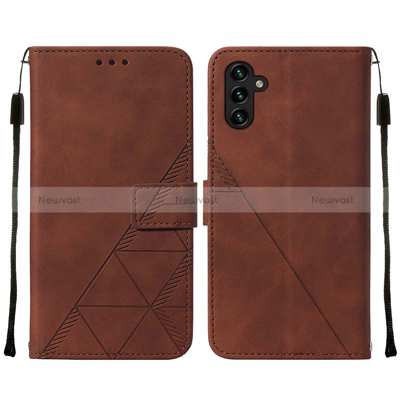 Leather Case Stands Flip Cover Holder Y01B for Samsung Galaxy A13 5G Brown