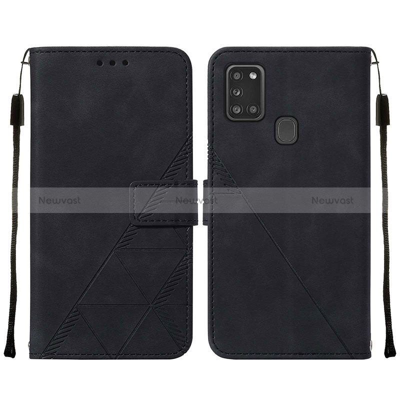 Leather Case Stands Flip Cover Holder Y01B for Samsung Galaxy A21s Black