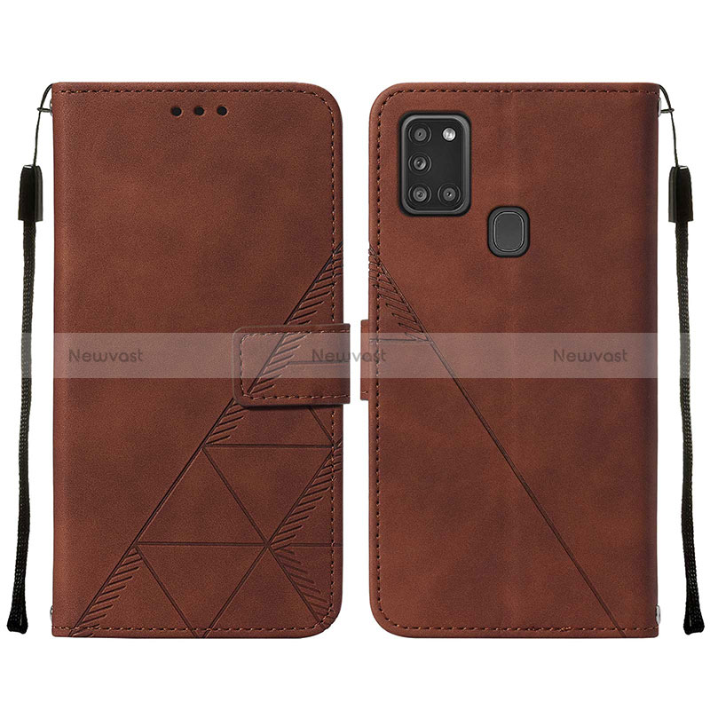 Leather Case Stands Flip Cover Holder Y01B for Samsung Galaxy A21s Brown