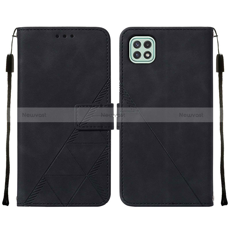 Leather Case Stands Flip Cover Holder Y01B for Samsung Galaxy A22 5G Black