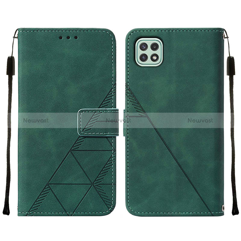 Leather Case Stands Flip Cover Holder Y01B for Samsung Galaxy A22 5G Green