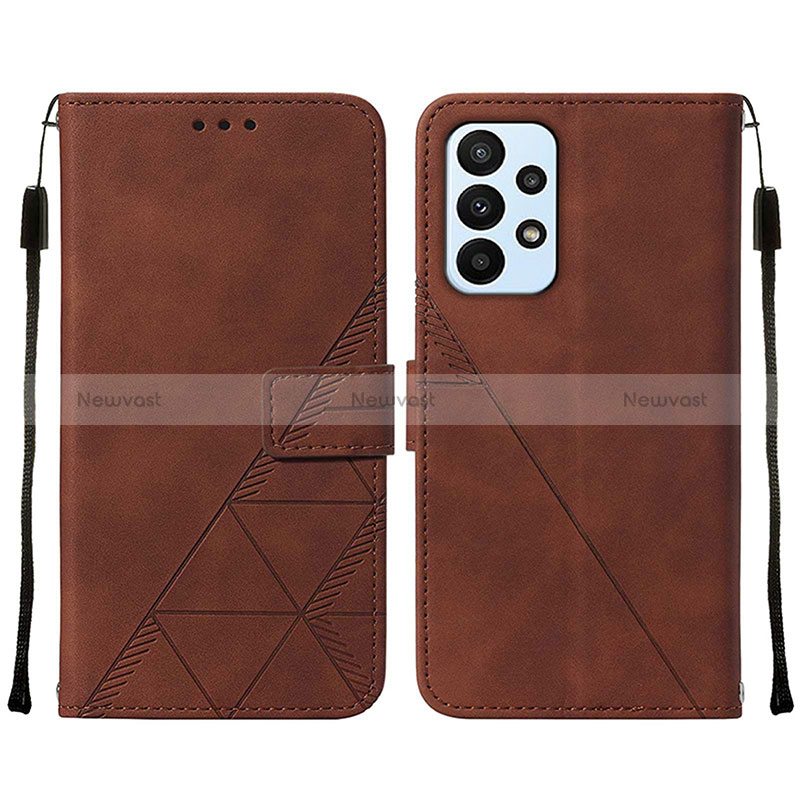 Leather Case Stands Flip Cover Holder Y01B for Samsung Galaxy A23 4G Brown