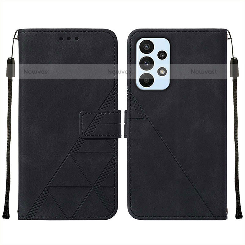 Leather Case Stands Flip Cover Holder Y01B for Samsung Galaxy A23 5G Black