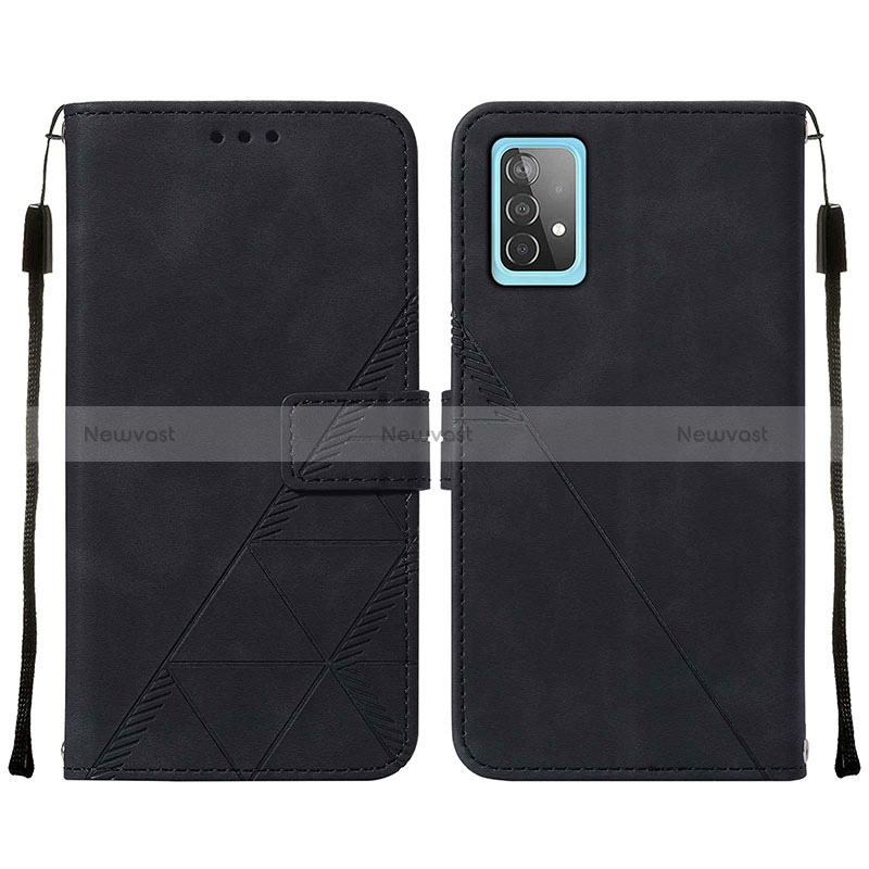 Leather Case Stands Flip Cover Holder Y01B for Samsung Galaxy A52 4G Black