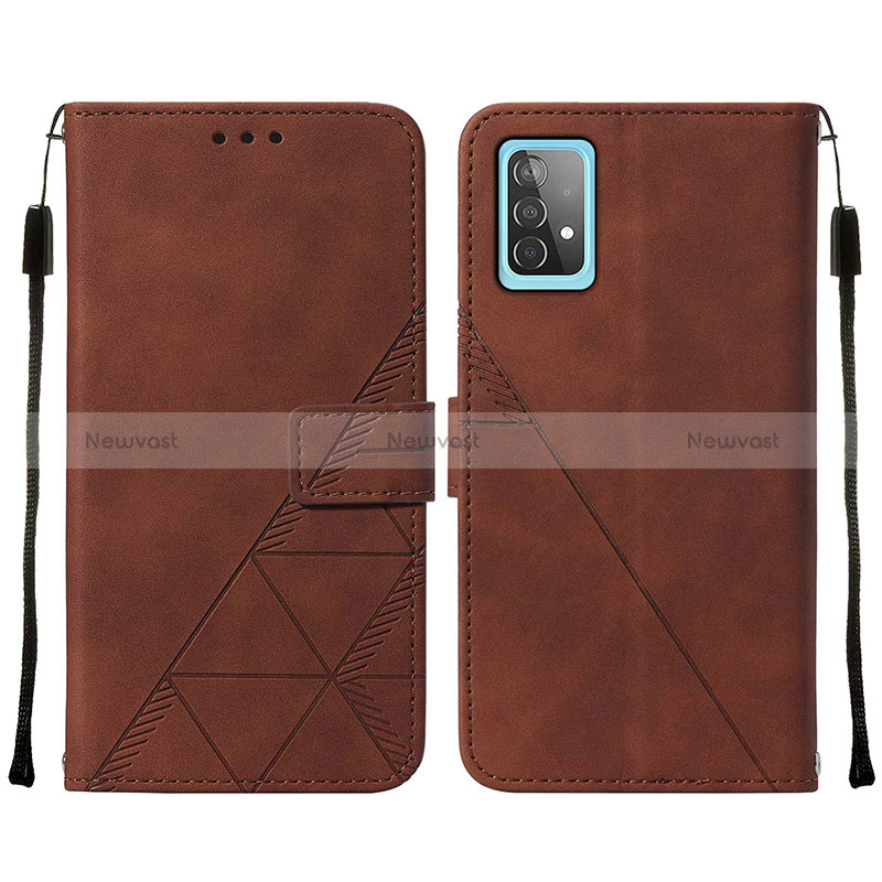 Leather Case Stands Flip Cover Holder Y01B for Samsung Galaxy A52 4G Brown