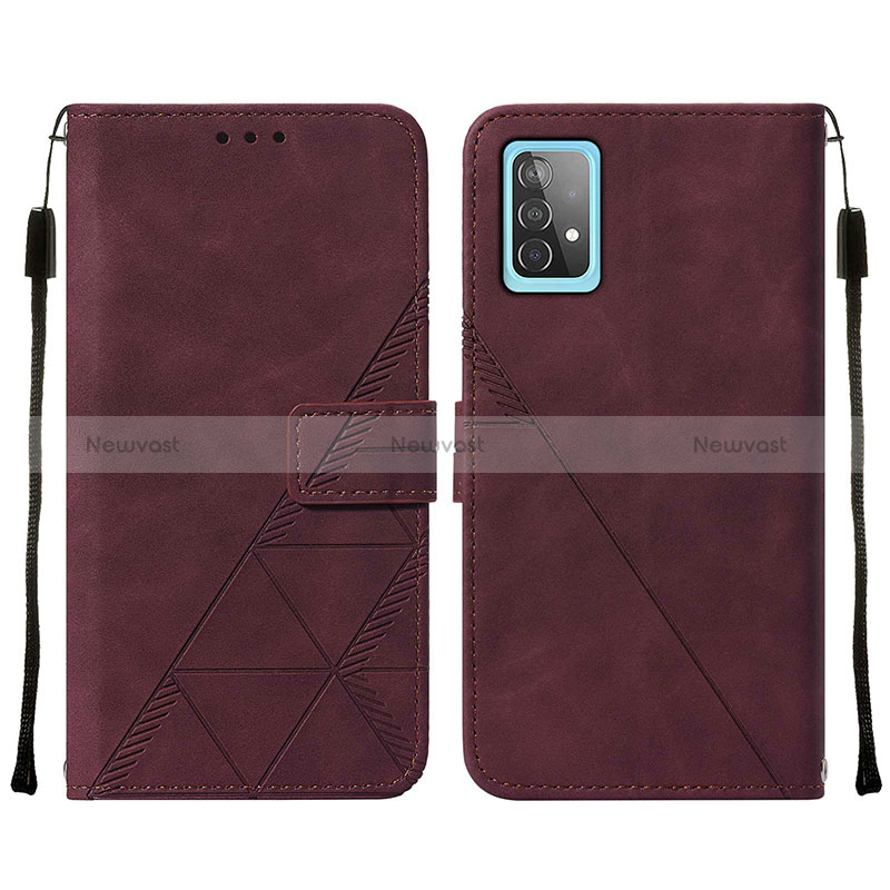 Leather Case Stands Flip Cover Holder Y01B for Samsung Galaxy A52 4G Red Wine