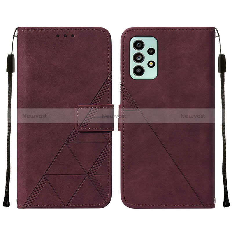 Leather Case Stands Flip Cover Holder Y01B for Samsung Galaxy A53 5G Red Wine