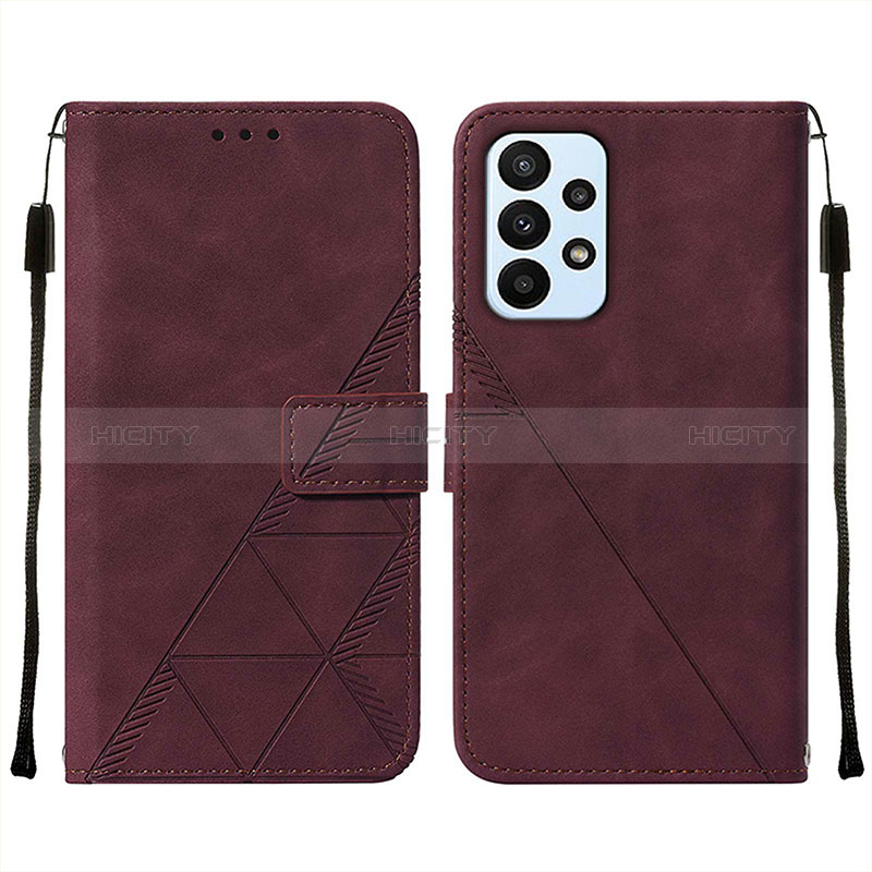 Leather Case Stands Flip Cover Holder Y01B for Samsung Galaxy A73 5G Red Wine