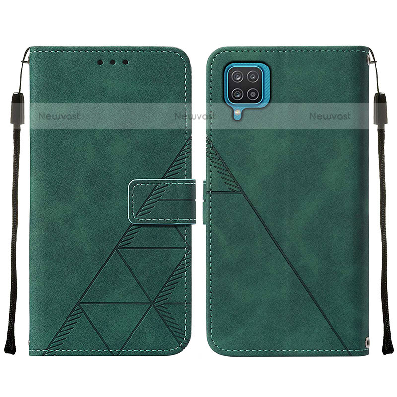 Leather Case Stands Flip Cover Holder Y01B for Samsung Galaxy F12 Green