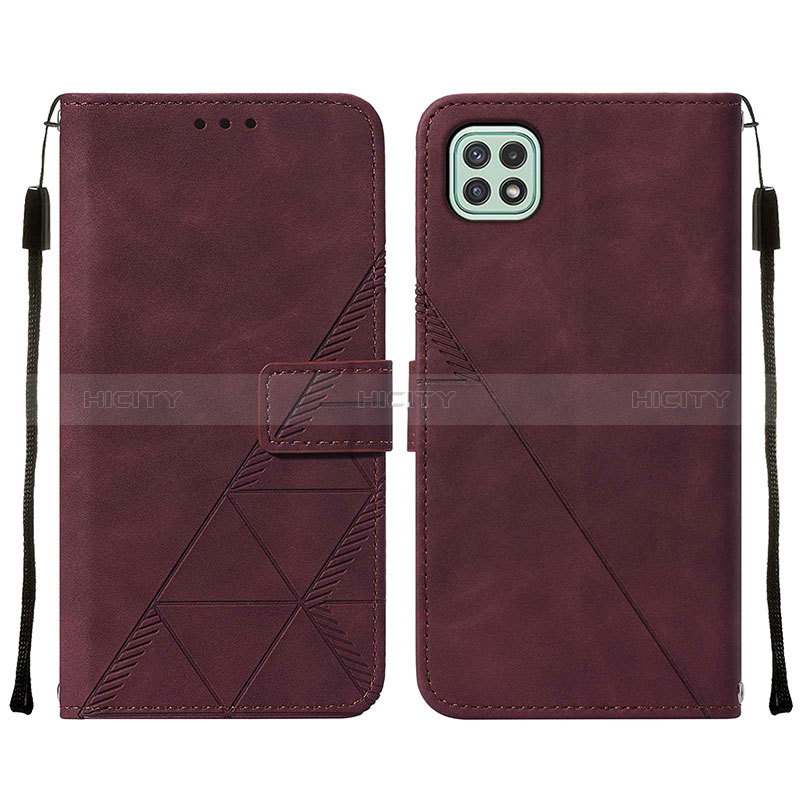 Leather Case Stands Flip Cover Holder Y01B for Samsung Galaxy F42 5G Red Wine