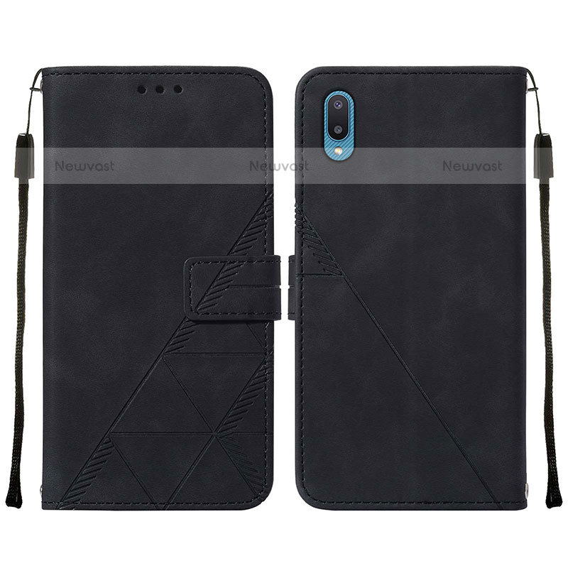 Leather Case Stands Flip Cover Holder Y01B for Samsung Galaxy M02 Black