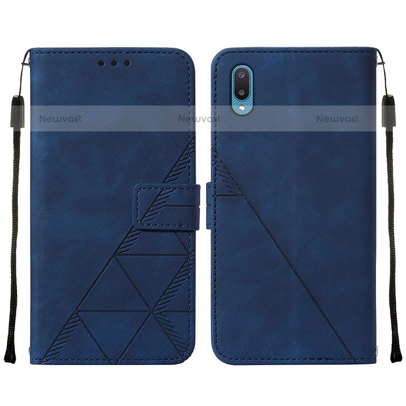 Leather Case Stands Flip Cover Holder Y01B for Samsung Galaxy M02 Blue