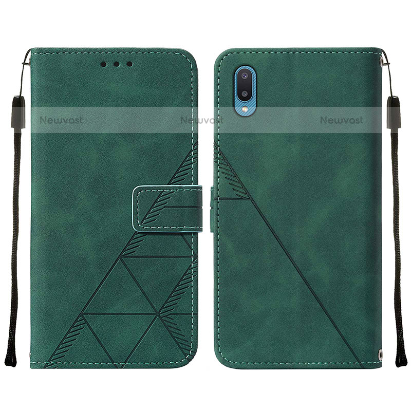 Leather Case Stands Flip Cover Holder Y01B for Samsung Galaxy M02 Green