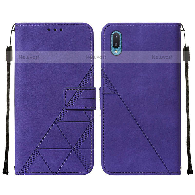 Leather Case Stands Flip Cover Holder Y01B for Samsung Galaxy M02 Purple