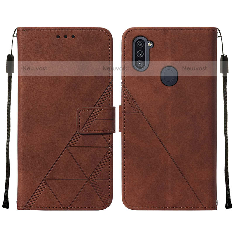 Leather Case Stands Flip Cover Holder Y01B for Samsung Galaxy M11 Brown