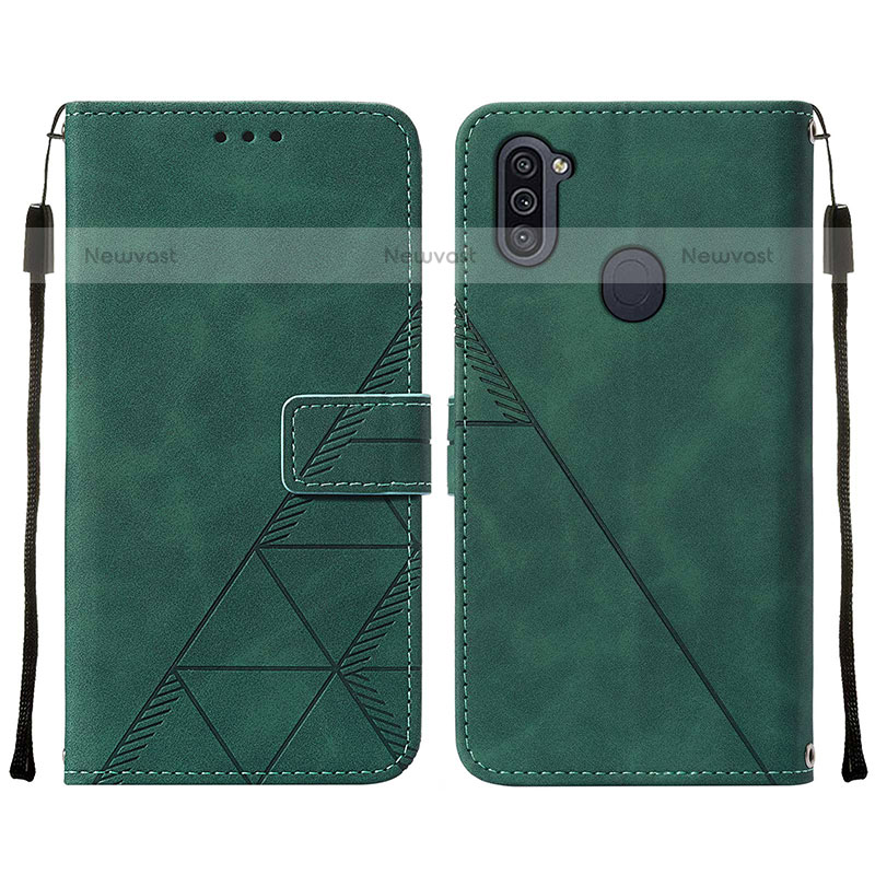 Leather Case Stands Flip Cover Holder Y01B for Samsung Galaxy M11 Green