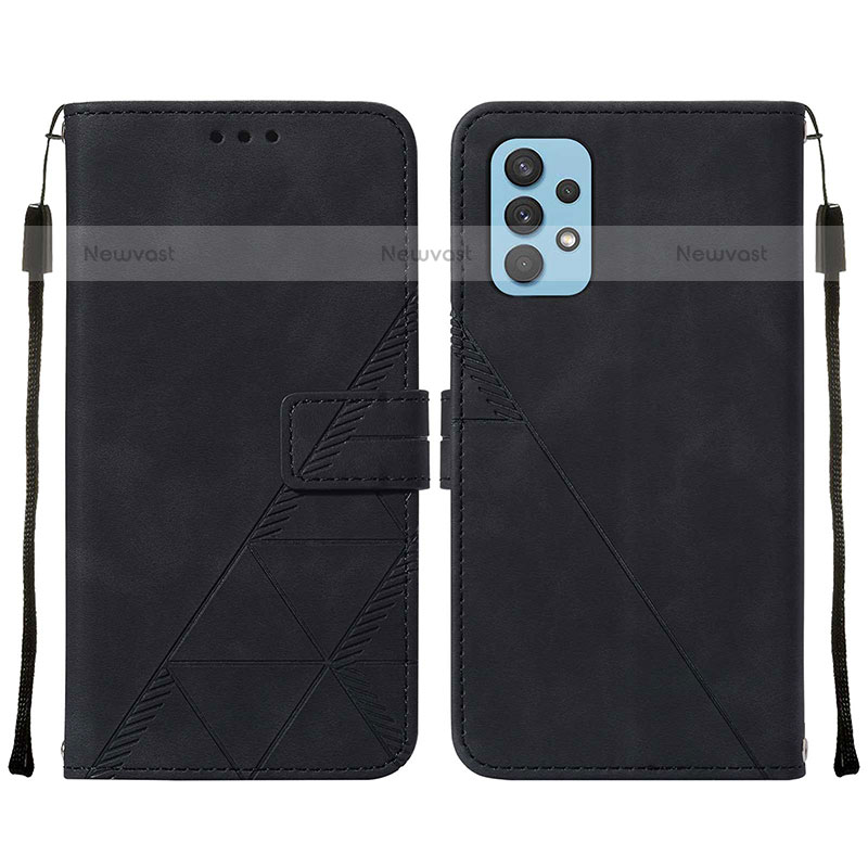 Leather Case Stands Flip Cover Holder Y01B for Samsung Galaxy M32 5G Black