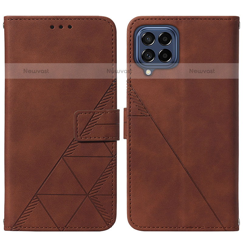 Leather Case Stands Flip Cover Holder Y01B for Samsung Galaxy M33 5G Brown