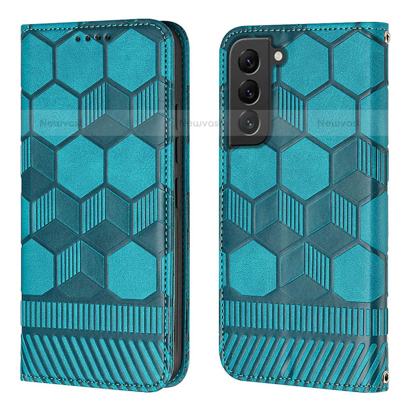 Leather Case Stands Flip Cover Holder Y01B for Samsung Galaxy S21 5G Cyan