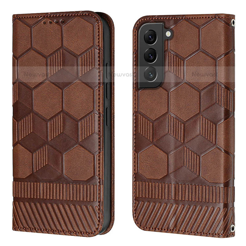 Leather Case Stands Flip Cover Holder Y01B for Samsung Galaxy S21 FE 5G Brown