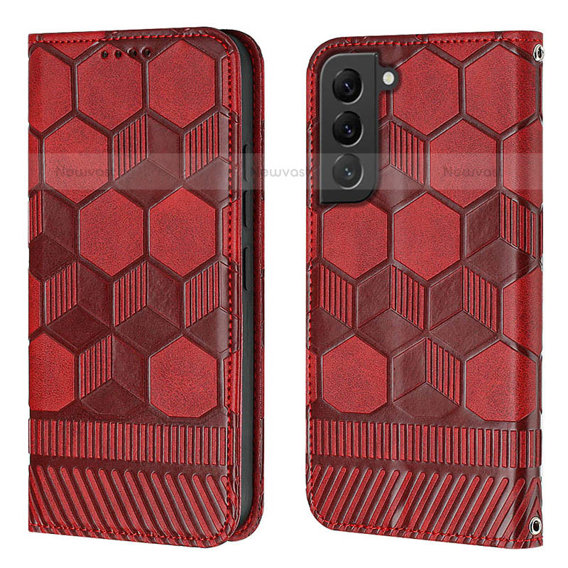 Leather Case Stands Flip Cover Holder Y01B for Samsung Galaxy S22 Plus 5G Red