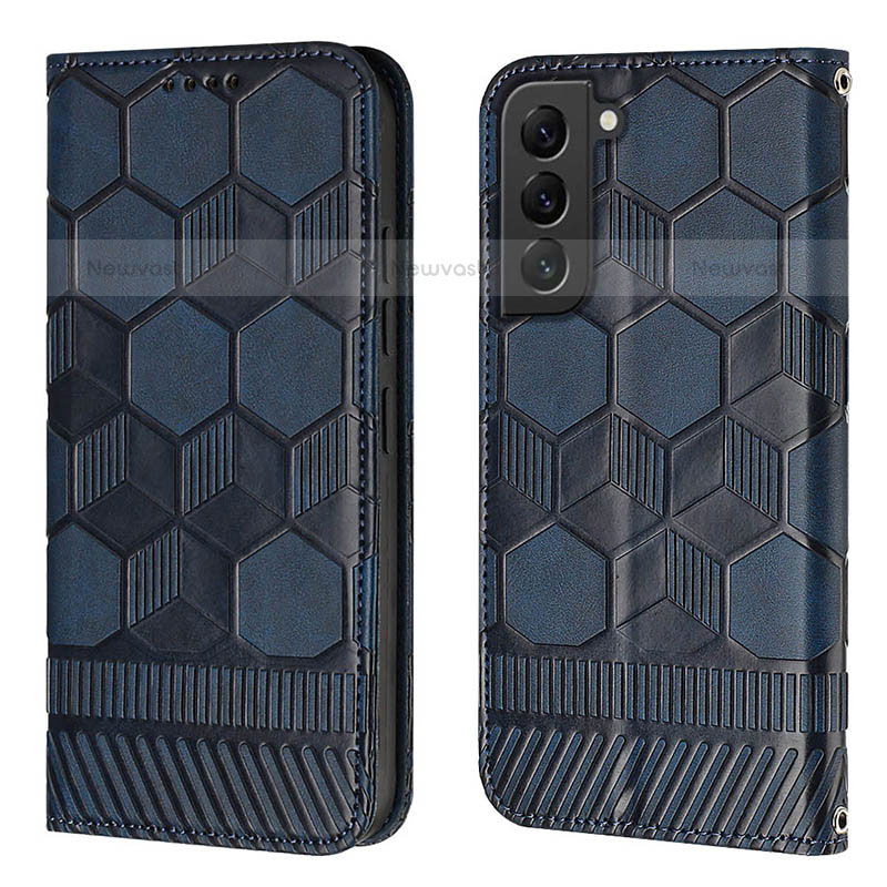 Leather Case Stands Flip Cover Holder Y01B for Samsung Galaxy S23 Plus 5G Blue